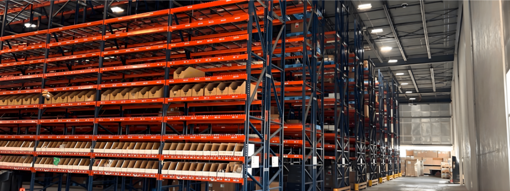 A new racking system installed in an automotive warehouse.