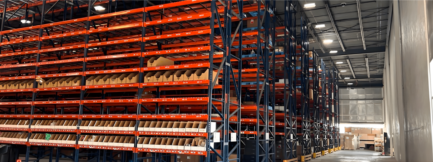A new racking system installed in an automotive warehouse.